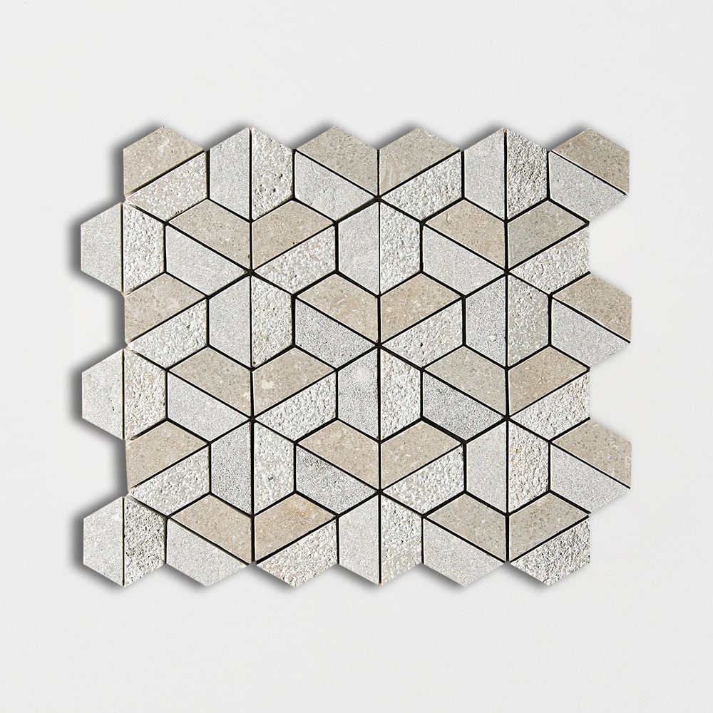 Seagrass Textured 3d Hexagon Limestone Mosaics 10 3/8x12 Limestone Textured 12x12 Mosaics