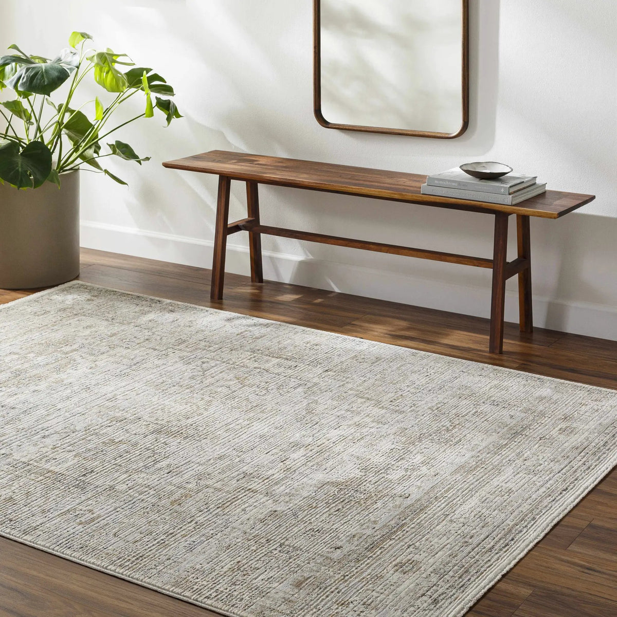 Kazou Gray Medallion Area Rug, installed in a room