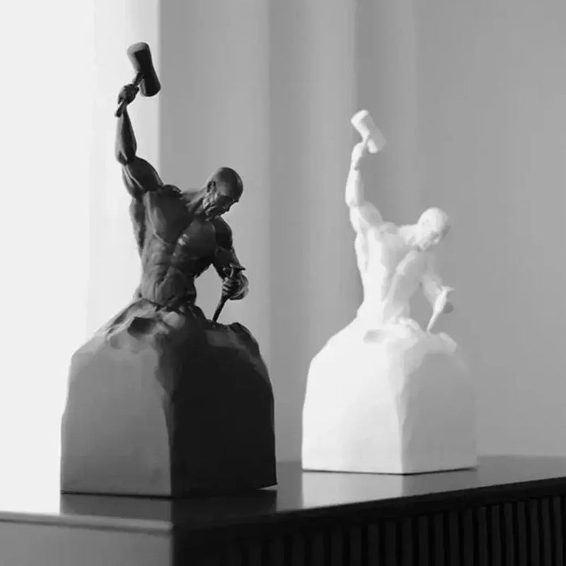 Self-Made Man Modern Muscular Black and White Sculpture Figurine by House Of Avana