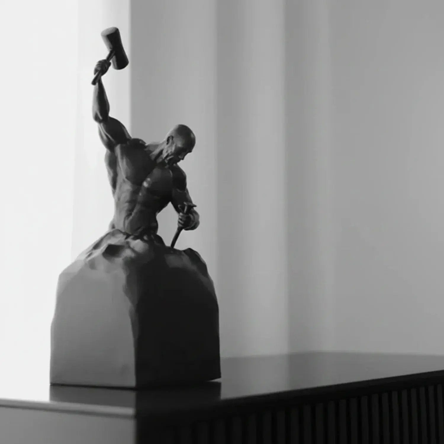 Self-Made Man Modern Muscular Black and White Sculpture Figurine by House Of Avana
