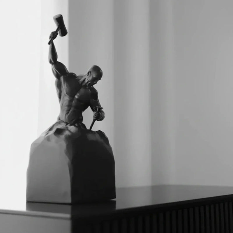 Self-Made Man Modern Muscular Black and White Sculpture Figurine by House Of Avana