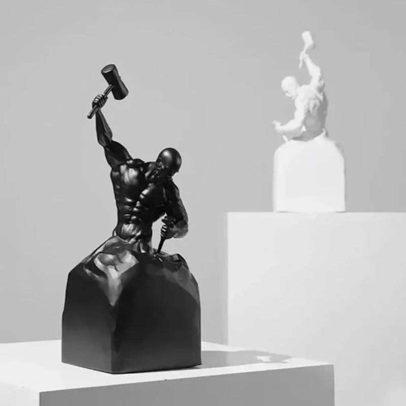 Self-Made Man Modern Muscular Black and White Sculpture Figurine by House Of Avana