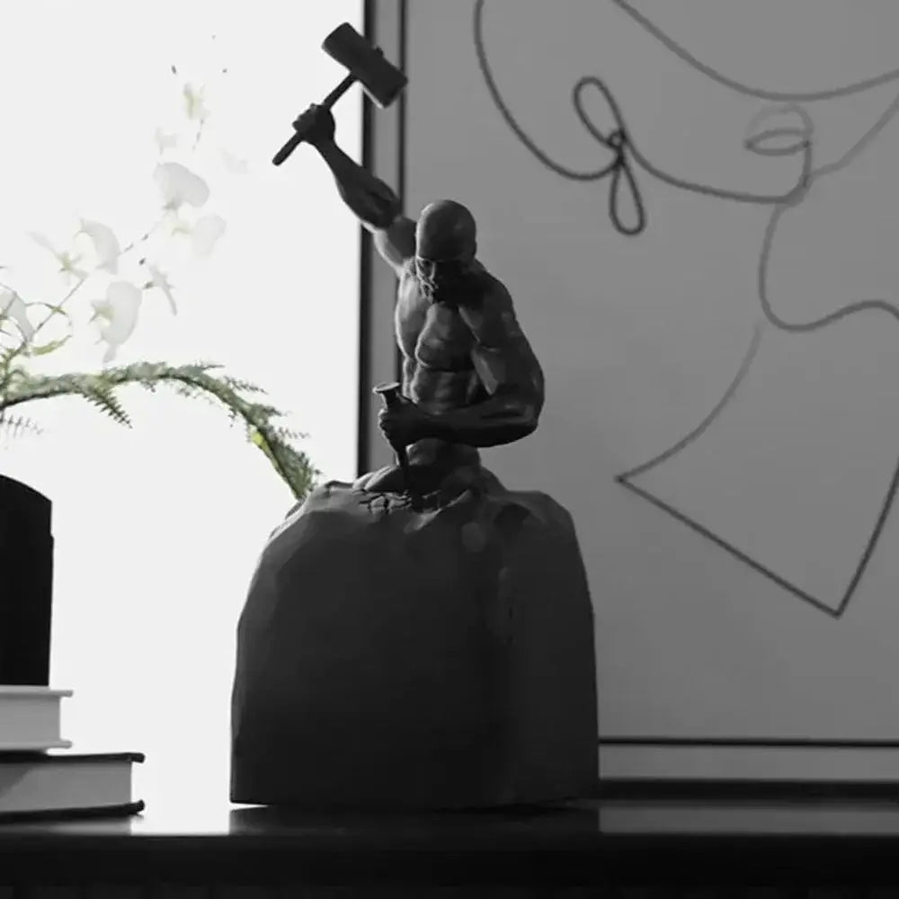 Self-Made Man Modern Muscular Black and White Sculpture Figurine by House Of Avana