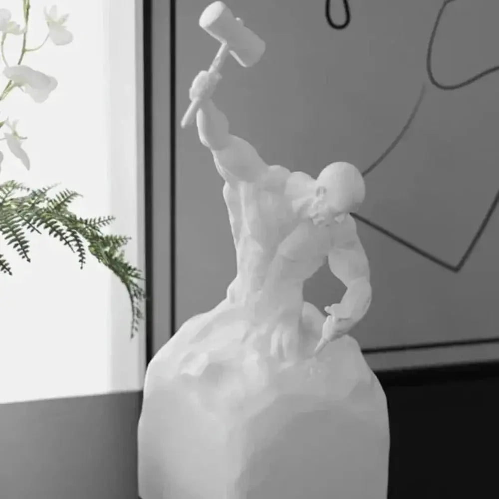 Self-Made Man Modern Muscular Black and White Sculpture Figurine by House Of Avana