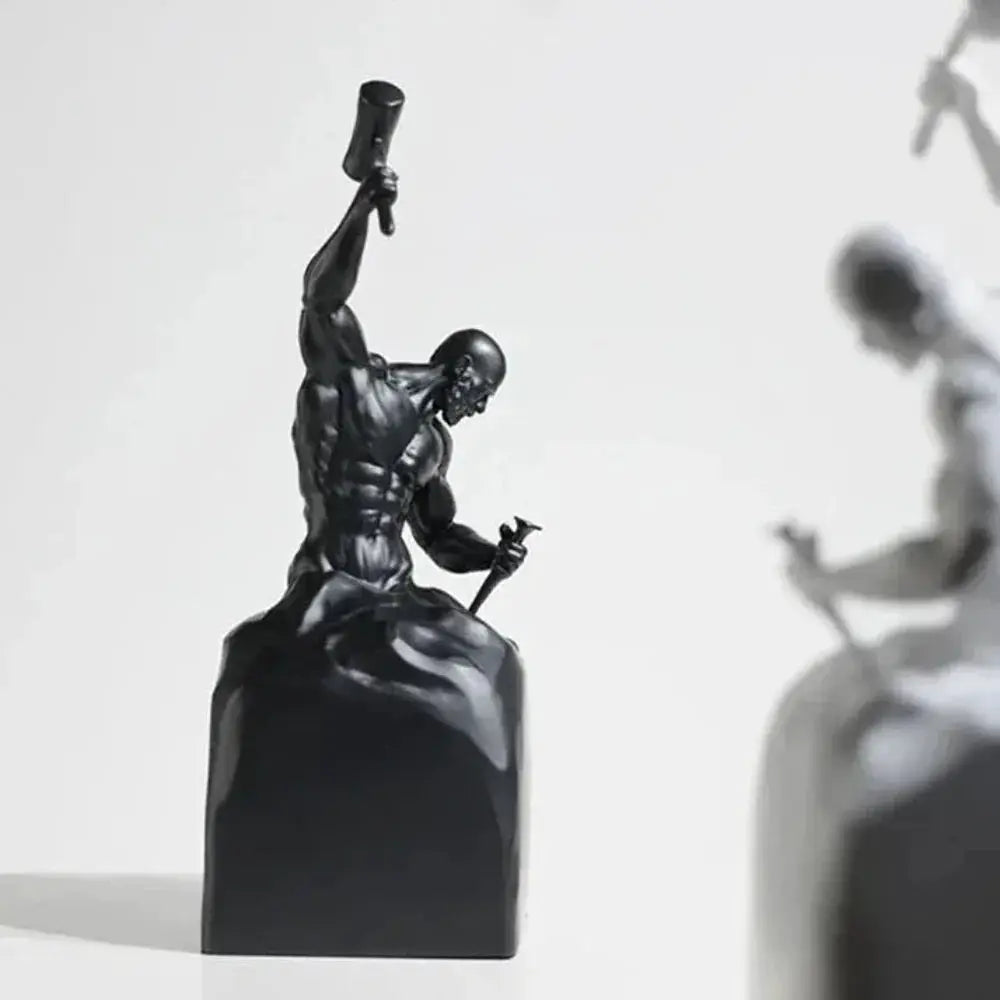 Self-Made Man Modern Muscular Black and White Sculpture Figurine by House Of Avana
