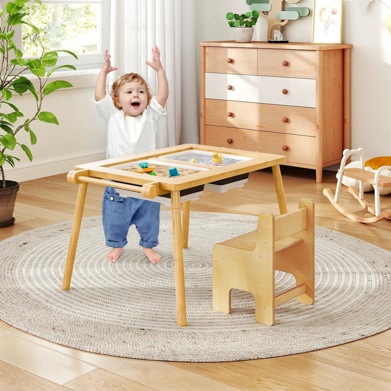 Sensory Table and Chair Set for Kids 2-8 with Foldable Bins by DirectDeals