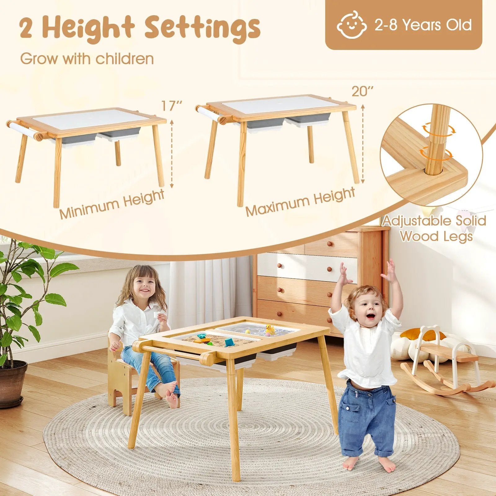 Sensory Table and Chair Set for Kids 2-8 with Foldable Bins by DirectDeals