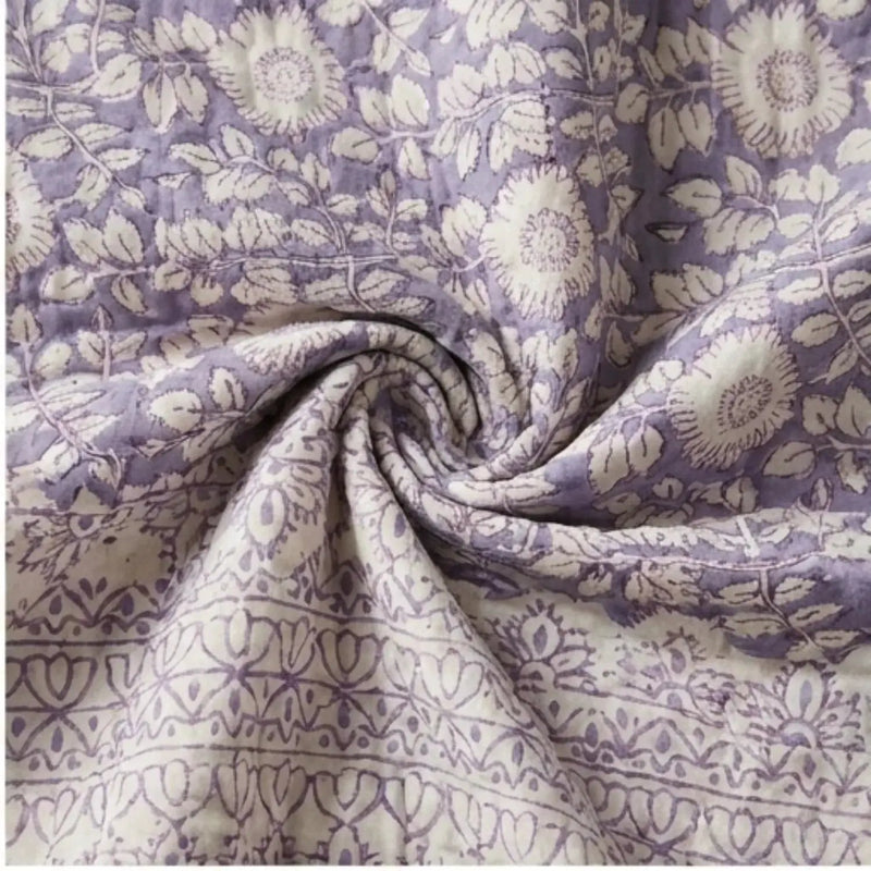 House of Avana Cream & Sage Green Floral Jaipur Indian Hand Block Print Quilted Comforter by House Of Avana