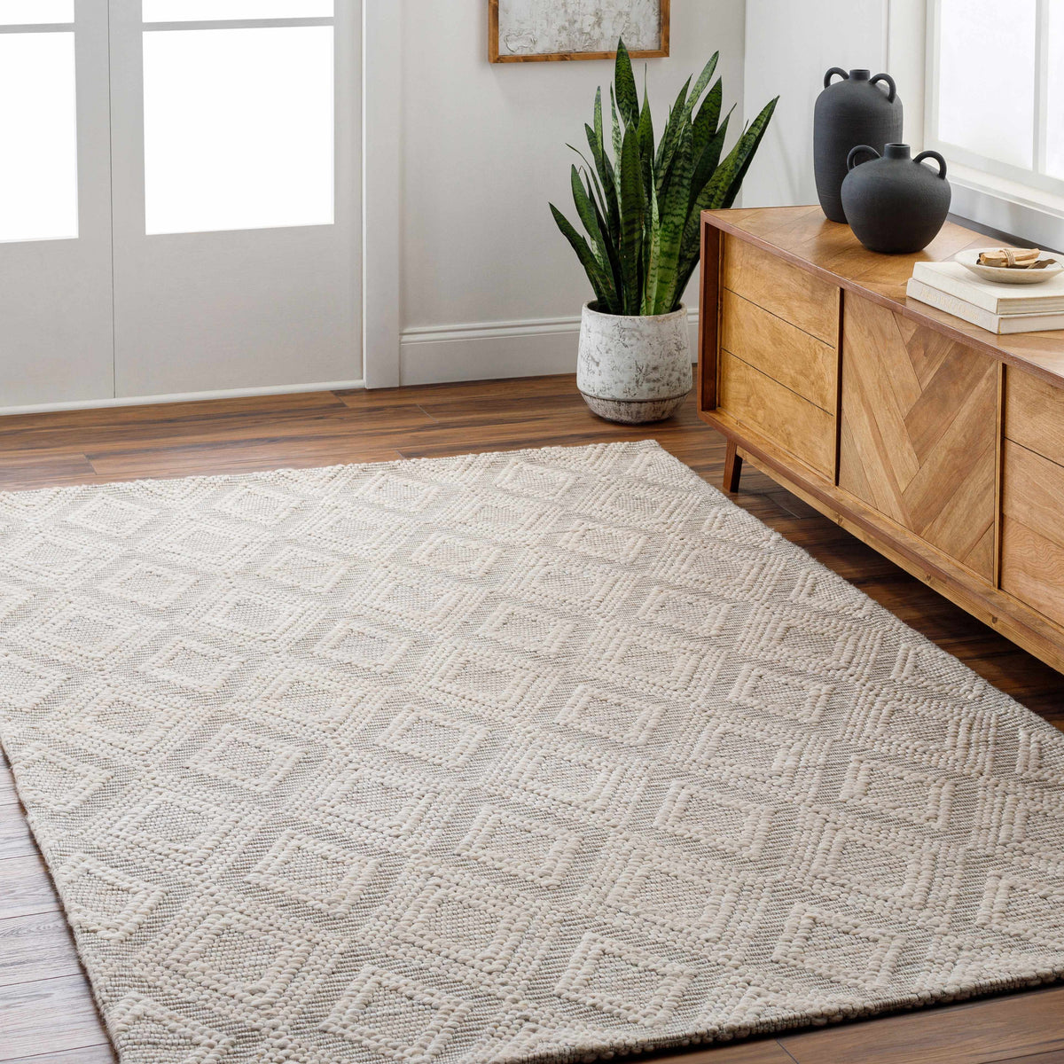 Kasib Beige Hand Woven Area Rug - Clearance, installed in a room