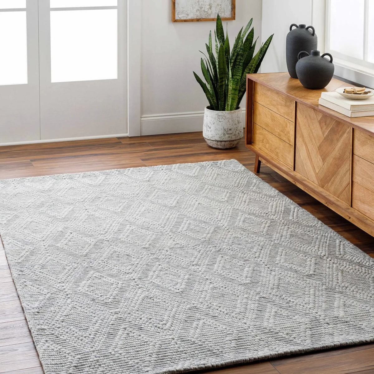 Kasib Gray Hand Woven Area Rug - Clearance, installed in a room