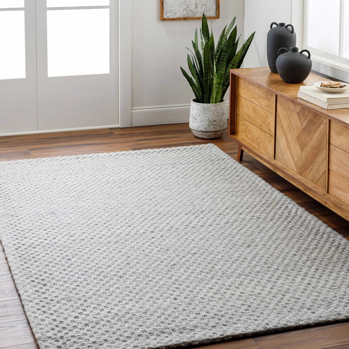 Kassa Gray Hand Woven Area Rug - Clearance, installed in a room