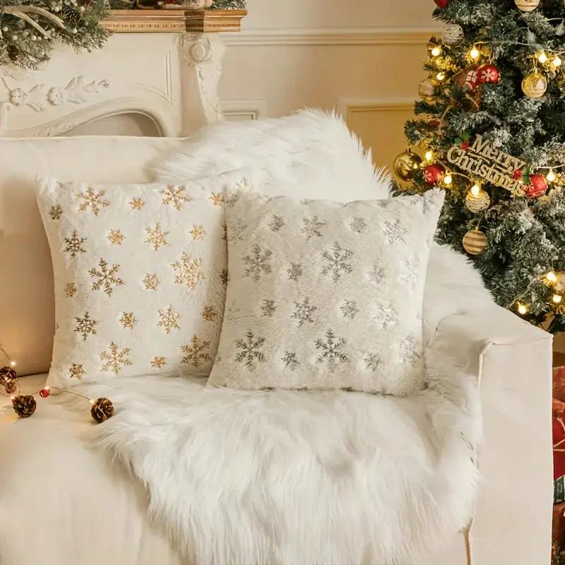 Sequin Snowflake Pillow Cover Set, 2pcs Golden Silvery Throw Pillows by House Of Avana