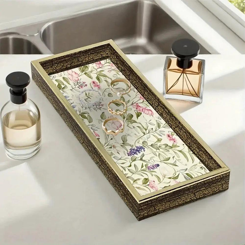 Serving Tray - Decorative Glass Golden by House Of Avana