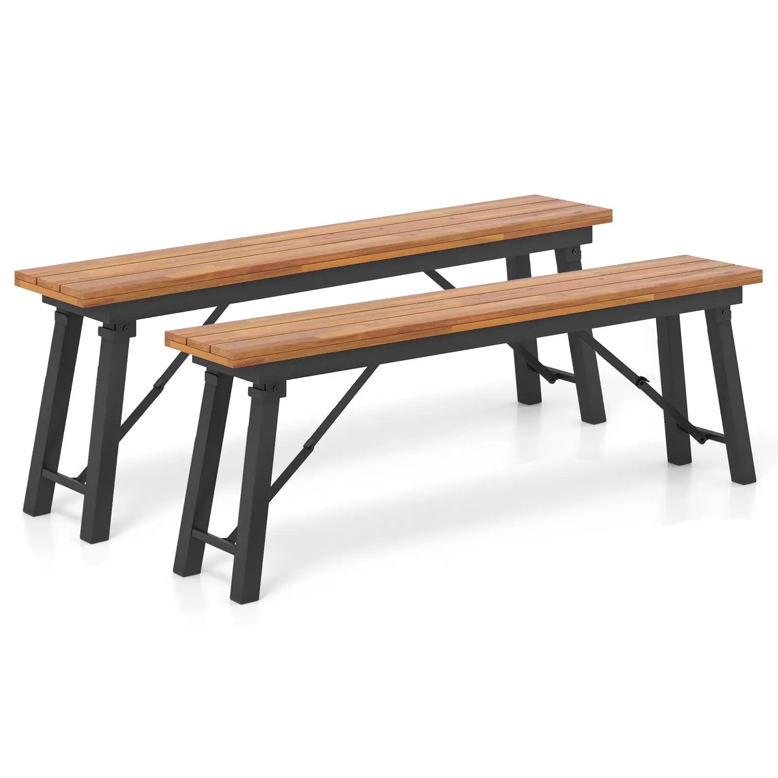 Outdoor Dining Table and Bench Set with Acacia Wood Top for Yard Garden Poolside by DirectDeals