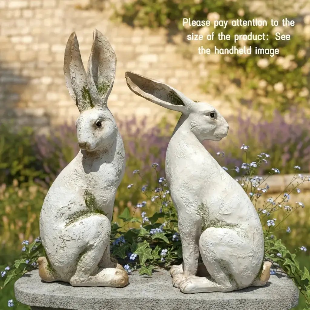 Set of 2 American-Style Long-Eared Rabbits with a Yellow And White Moss Design, Perfect for Spring And Summer. These Hand-Painted Resin Crafts Stand 12 Inches Tall And Make Great Decorative Gifts for Easter, Christmas, And Mo by House Of Avana