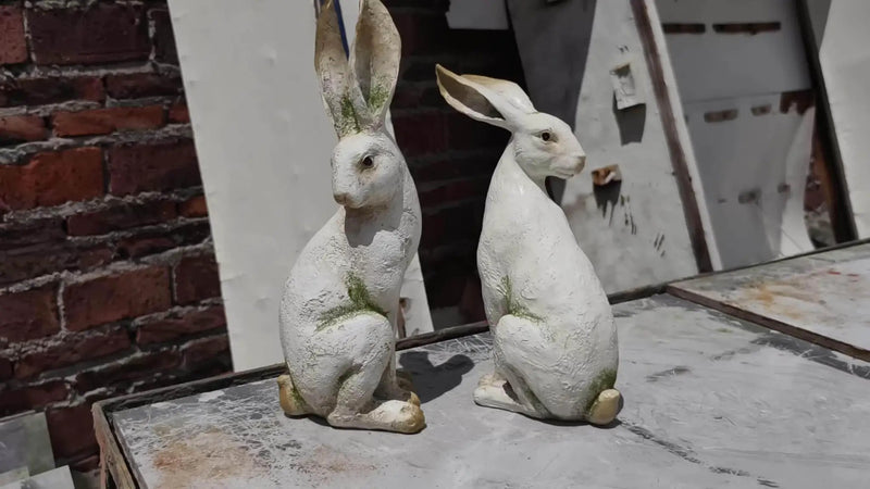 Set of 2 American-Style Long-Eared Rabbits with a Yellow And White Moss Design, Perfect for Spring And Summer. These Hand-Painted Resin Crafts Stand 12 Inches Tall And Make Great Decorative Gifts for Easter, Christmas, And Mo by House Of Avana