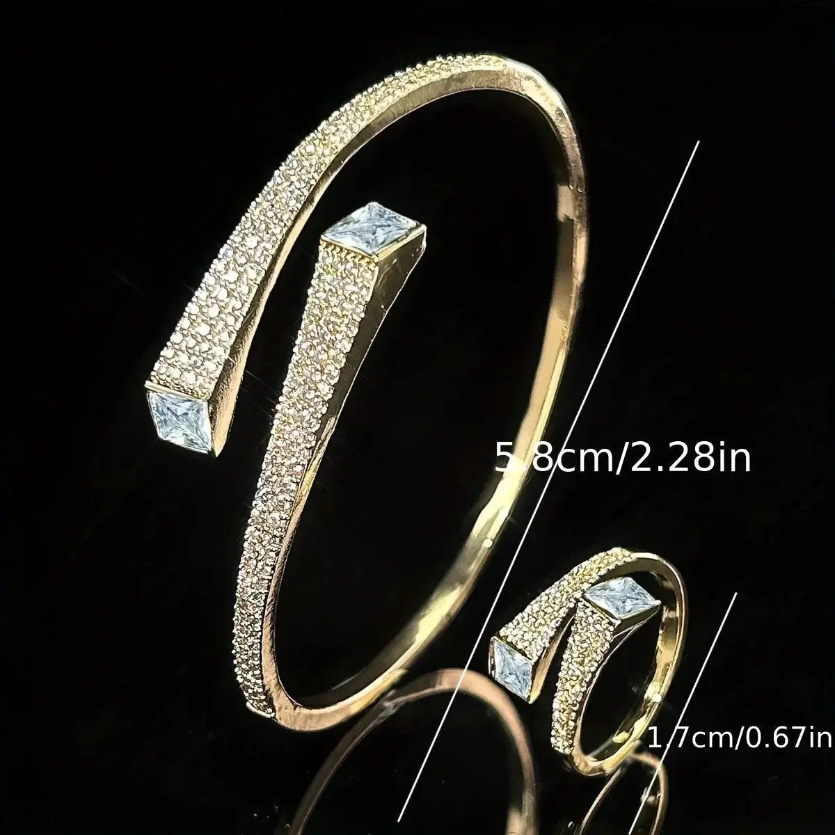 Set Of 2 Bracelets + Rings Set. Hot Selling Explosive Style With Super Shiny Irregular Geometric Synthetic Zirconia. Niche Design, Fashionable, Simple And High-end Open Jewelry. by House Of Avana