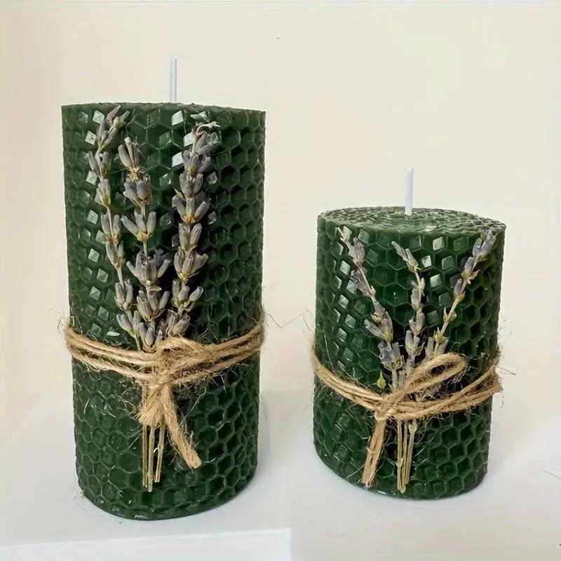Set of 2 Lavender Beeswax Candles for Gifts by House Of Avana