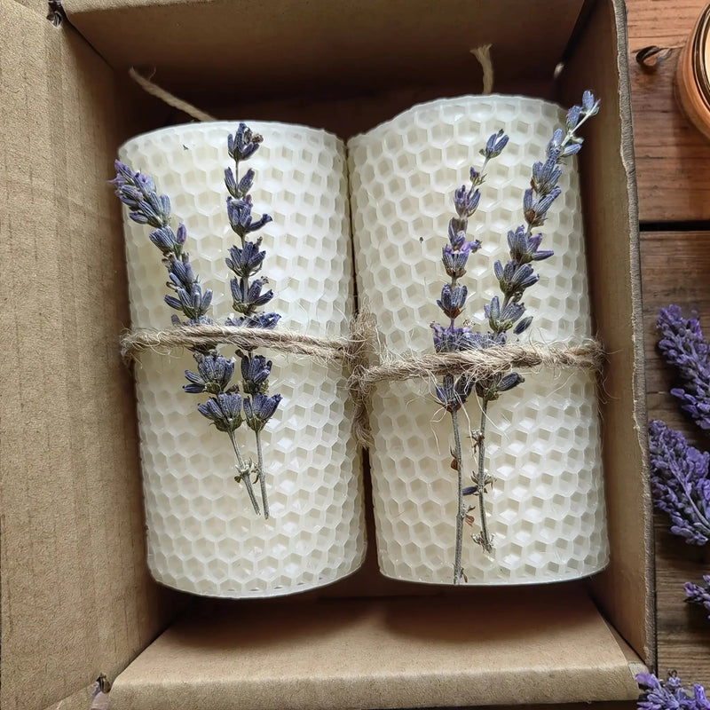 Set of 2 Lavender Beeswax Candles for Gifts by House Of Avana