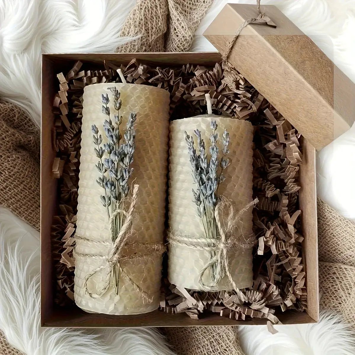Set of 2 Lavender Beeswax Candles for Gifts by House Of Avana