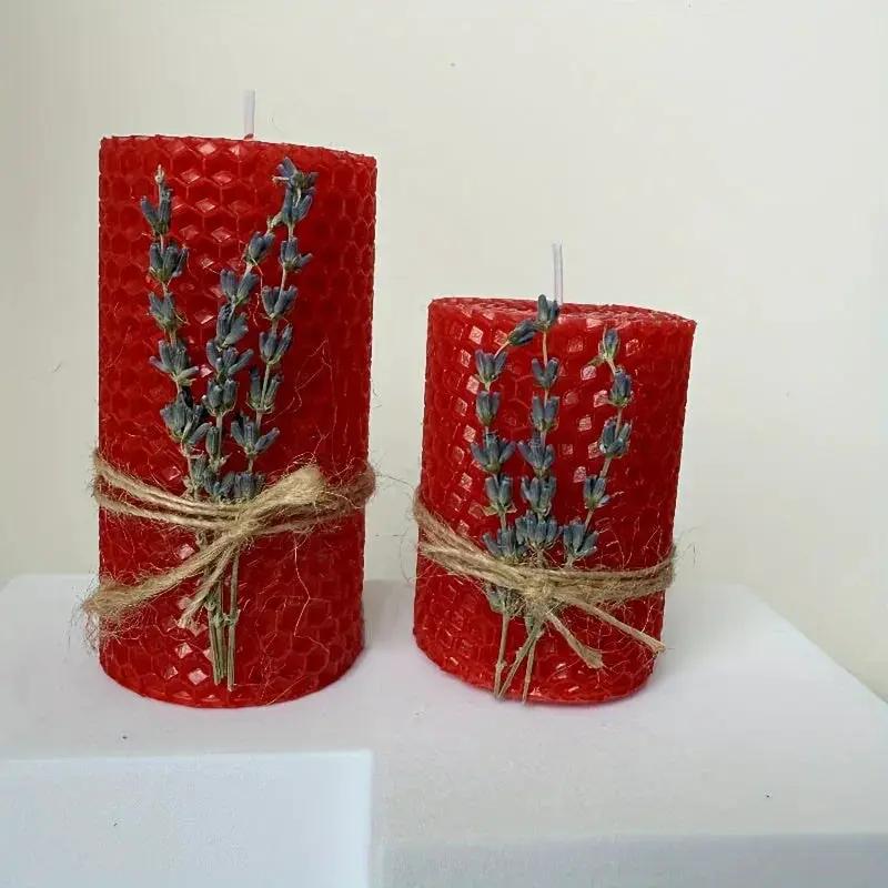 Set of 2 Lavender Beeswax Candles for Gifts by House Of Avana