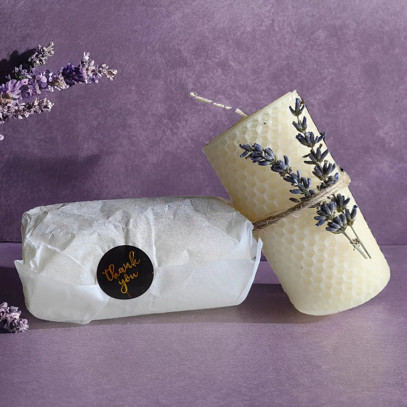 Set of 2 Lavender Beeswax Candles for Gifts by House Of Avana