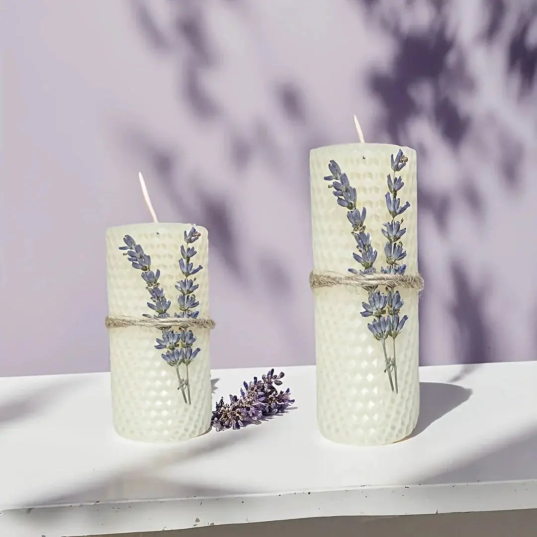 Set of 2 Lavender Beeswax Candles for Gifts by House Of Avana