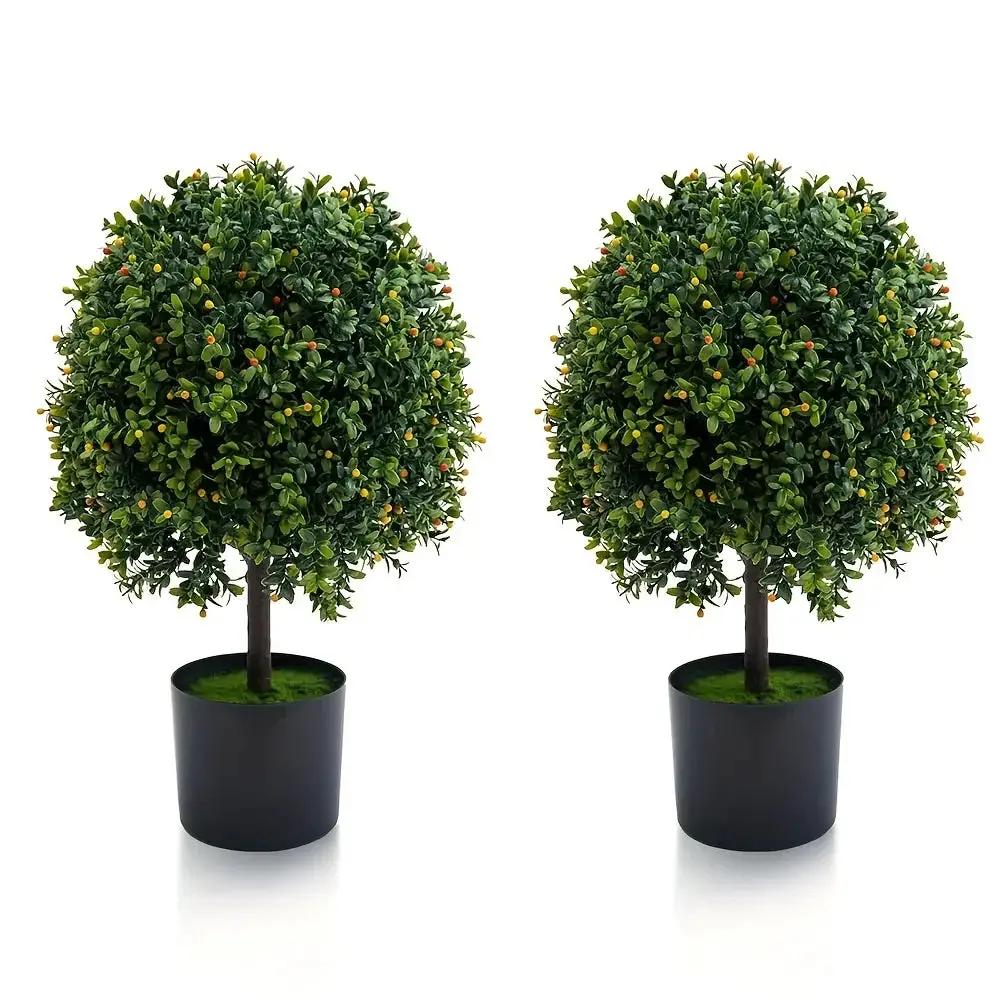 Set of 2 Realistic 50.8cm Artificial Boxwood Topiary Trees with Pots - Full Ball Shape Fake Shrubs, Faux Conical Trees for Indoor/Outdoor Use, Low-Maintenance Plastic Foliage (No Pruning) - Christmas, Garden & Decor by House Of Avana