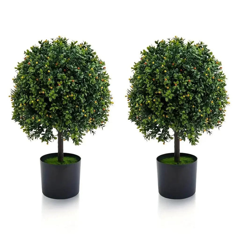 Set of 2 Realistic 50.8cm Artificial Boxwood Topiary Trees with Pots - Full Ball Shape Fake Shrubs, Faux Conical Trees for Indoor/Outdoor Use, Low-Maintenance Plastic Foliage (No Pruning) - Christmas, Garden & Decor by House Of Avana