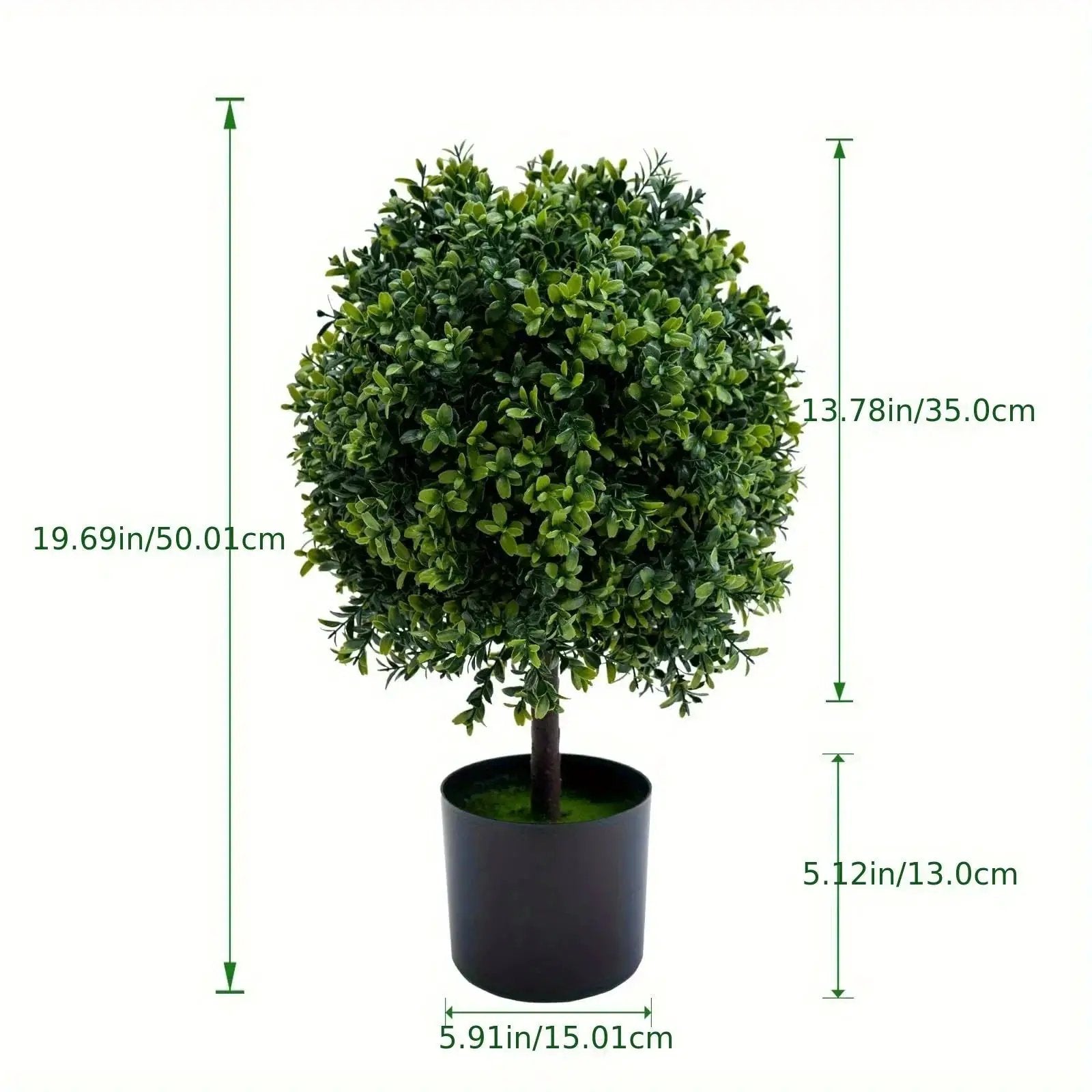 Set of 2 Realistic 50.8cm Artificial Boxwood Topiary Trees with Pots - Full Ball Shape Fake Shrubs, Faux Conical Trees for Indoor/Outdoor Use, Low-Maintenance Plastic Foliage (No Pruning) - Christmas, Garden & Decor by House Of Avana
