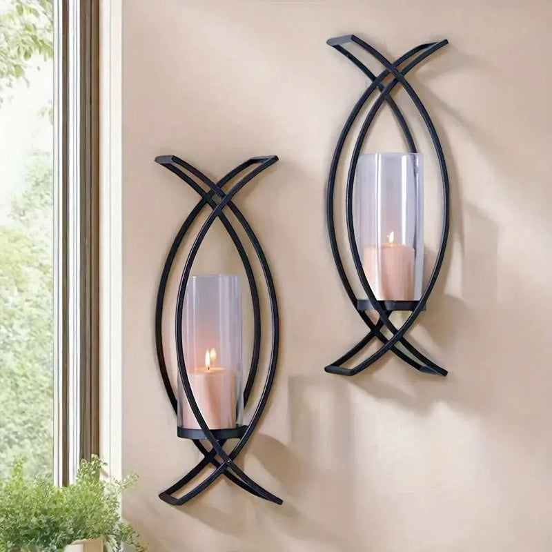 SET OF 2 WALL CANDLE HOLDER with GLASS SHADE by House Of Avana
