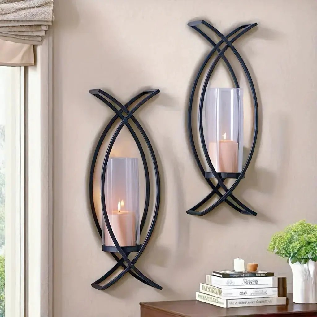 SET OF 2 WALL CANDLE HOLDER with GLASS SHADE by House Of Avana