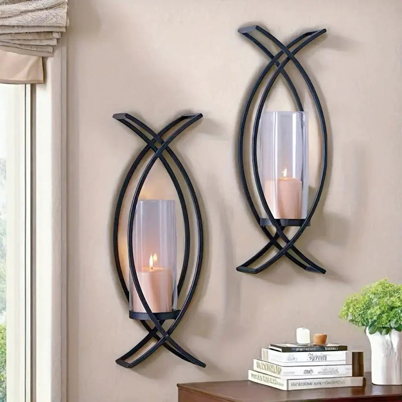 SET OF 2 WALL CANDLE HOLDER with GLASS SHADE by House Of Avana