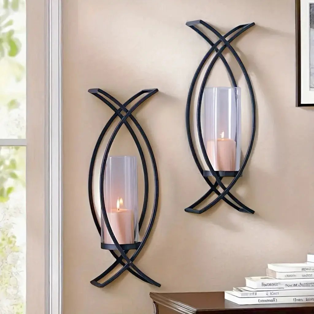 SET OF 2 WALL CANDLE HOLDER with GLASS SHADE by House Of Avana