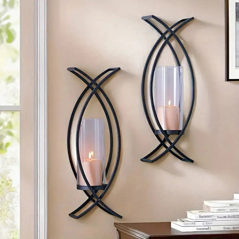 SET OF 2 WALL CANDLE HOLDER with GLASS SHADE by House Of Avana