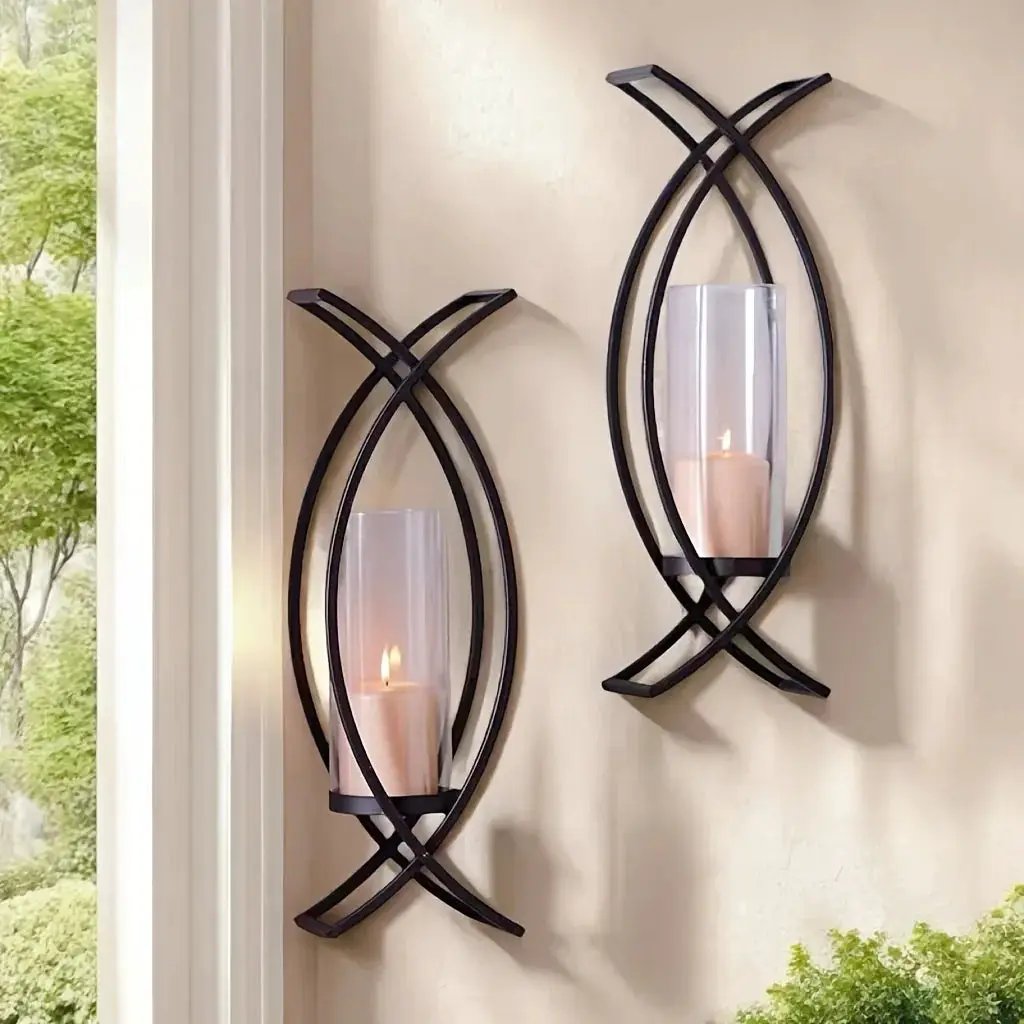 SET OF 2 WALL CANDLE HOLDER with GLASS SHADE by House Of Avana