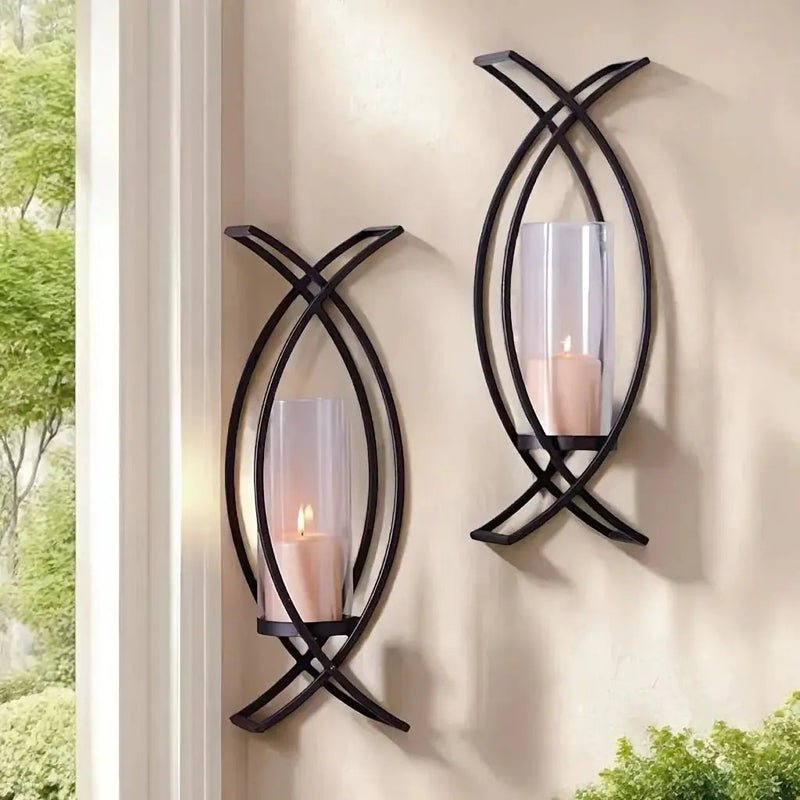 SET OF 2 WALL CANDLE HOLDER with GLASS SHADE by House Of Avana