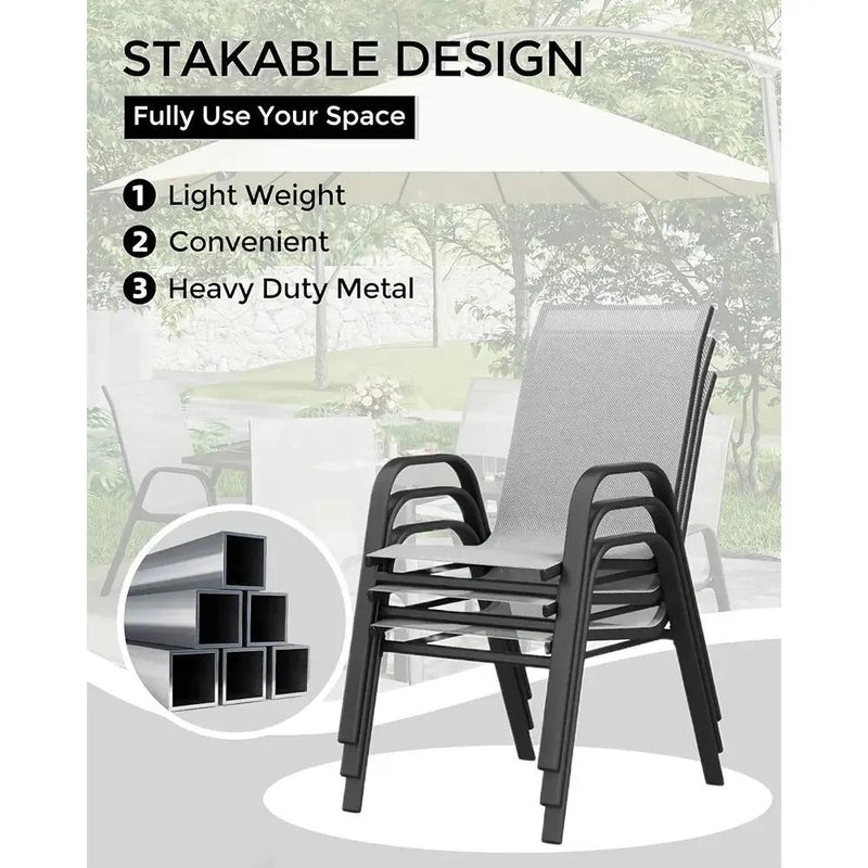 Set Of 4 Patio Dining Chairs, Stackable Outdoor All-Weather Aluminum Frame Chairs With Backrest For Indoor, Lawn, Deck, Poolside, Porch Furniture by House Of Avana