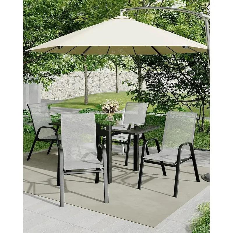 Set Of 4 Patio Dining Chairs, Stackable Outdoor All-Weather Aluminum Frame Chairs With Backrest For Indoor, Lawn, Deck, Poolside, Porch Furniture by House Of Avana
