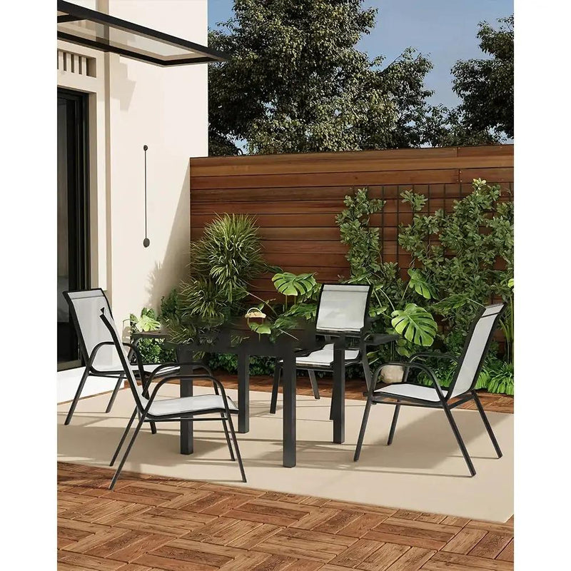 Set Of 4 Patio Dining Chairs, Stackable Outdoor All-Weather Aluminum Frame Chairs With Backrest For Indoor, Lawn, Deck, Poolside, Porch Furniture by House Of Avana