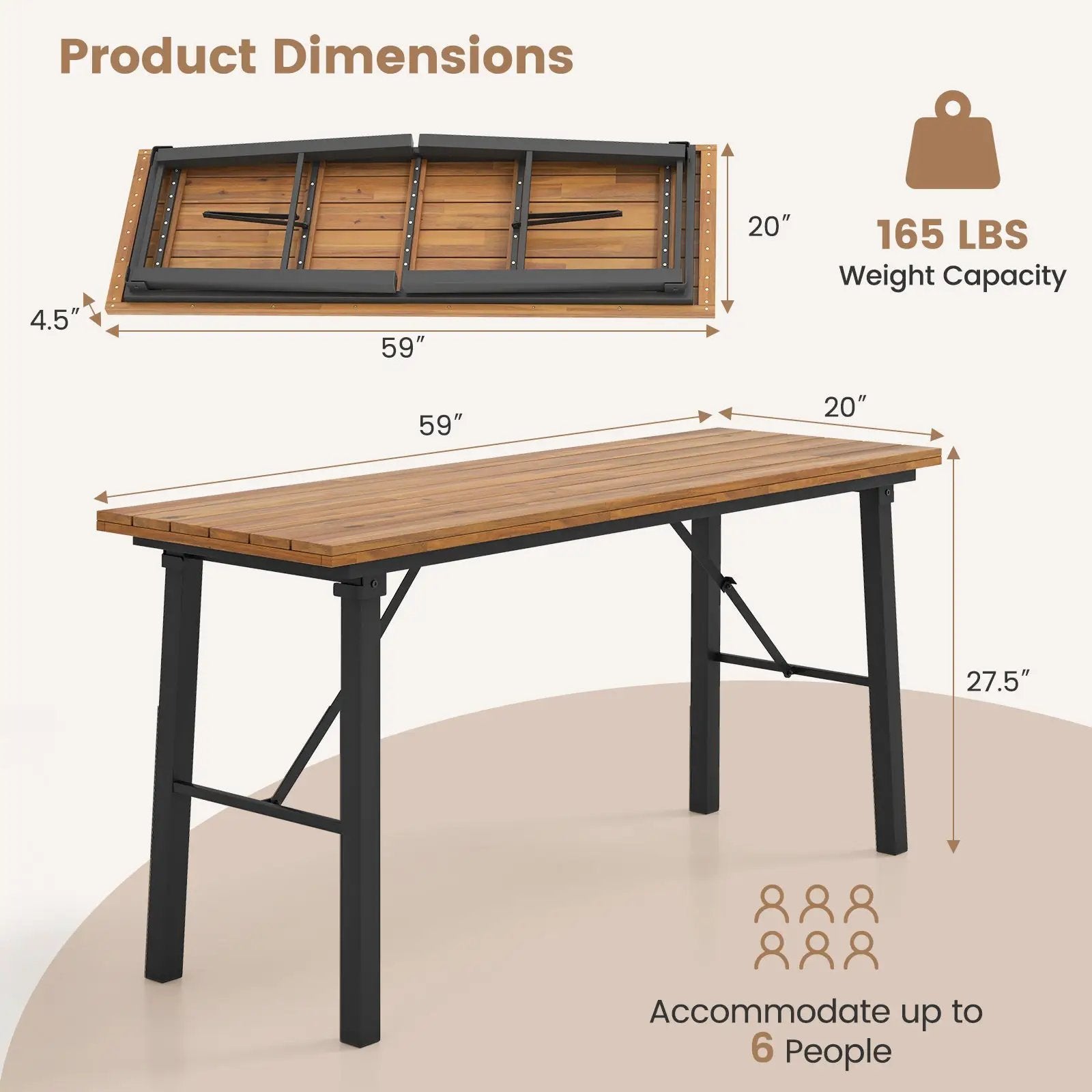 Outdoor Dining Table and Bench Set with Acacia Wood Top for Yard Garden Poolside by DirectDeals