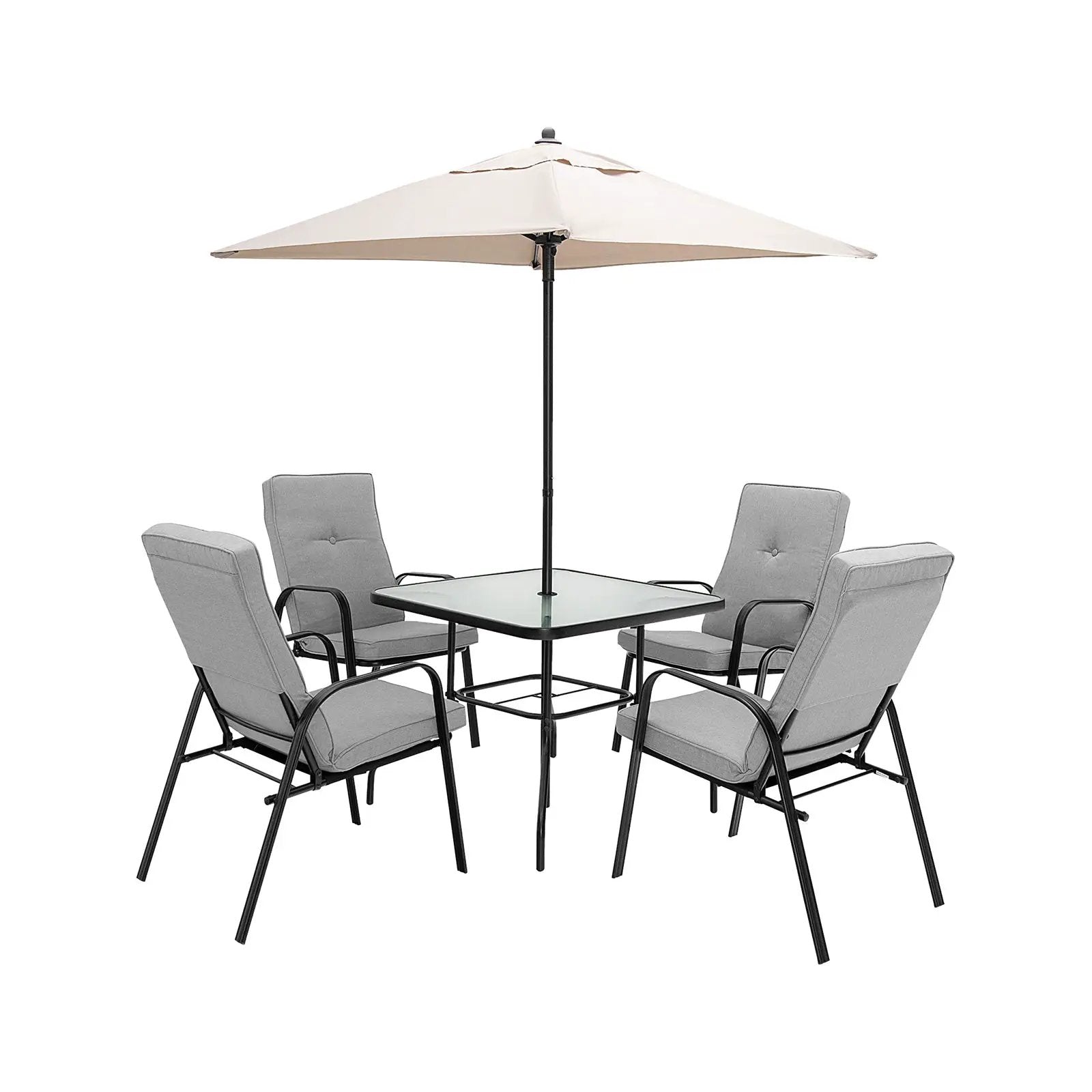 6 Pieces Patio Dining Set with Umbrella and Stackable Cushioned Chairs by DirectDeals