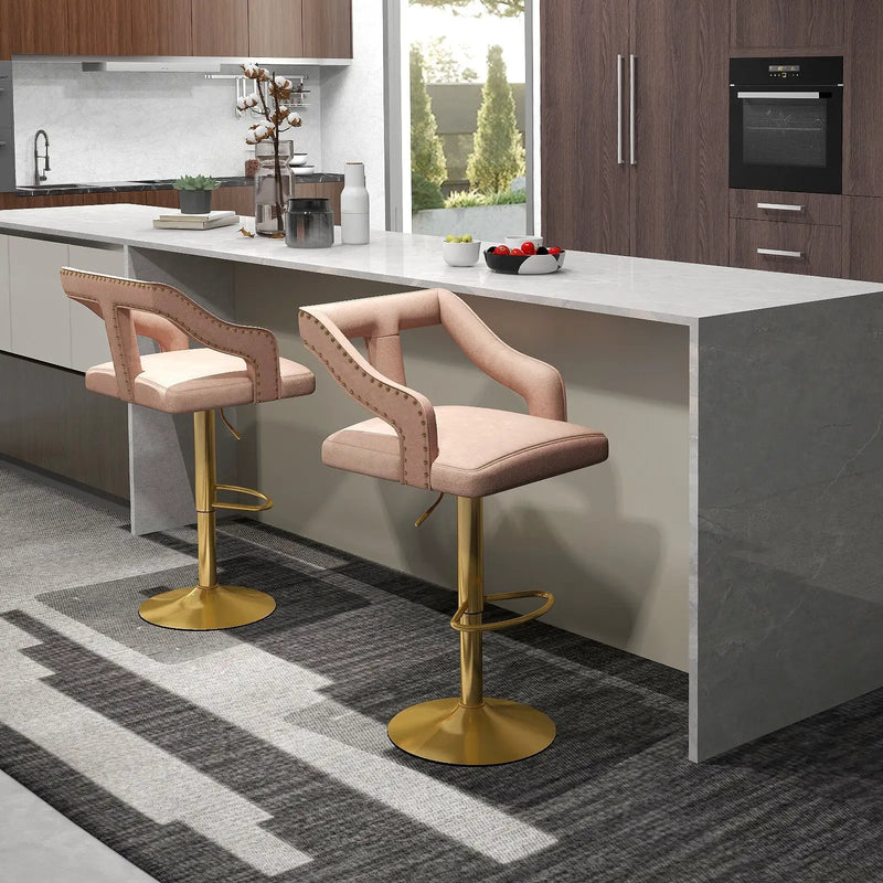 Set of 2 Bar Chairs with Footrest and 2-Layer Electroplated Metal Base by DirectDeals