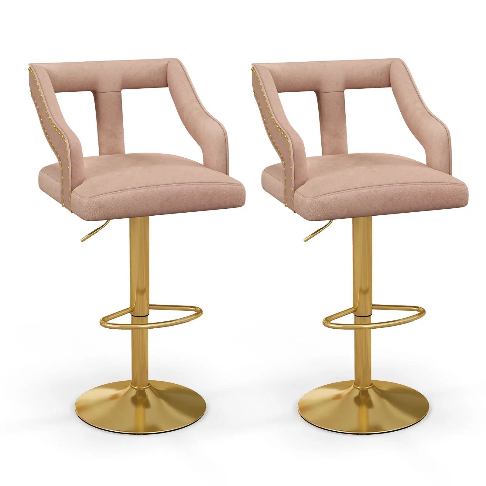 Set of 2 Bar Chairs with Footrest and 2-Layer Electroplated Metal Base by DirectDeals