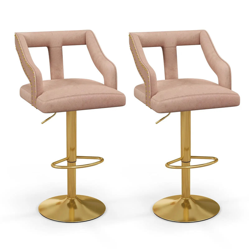 Set of 2 Bar Chairs with Footrest and 2-Layer Electroplated Metal Base by DirectDeals