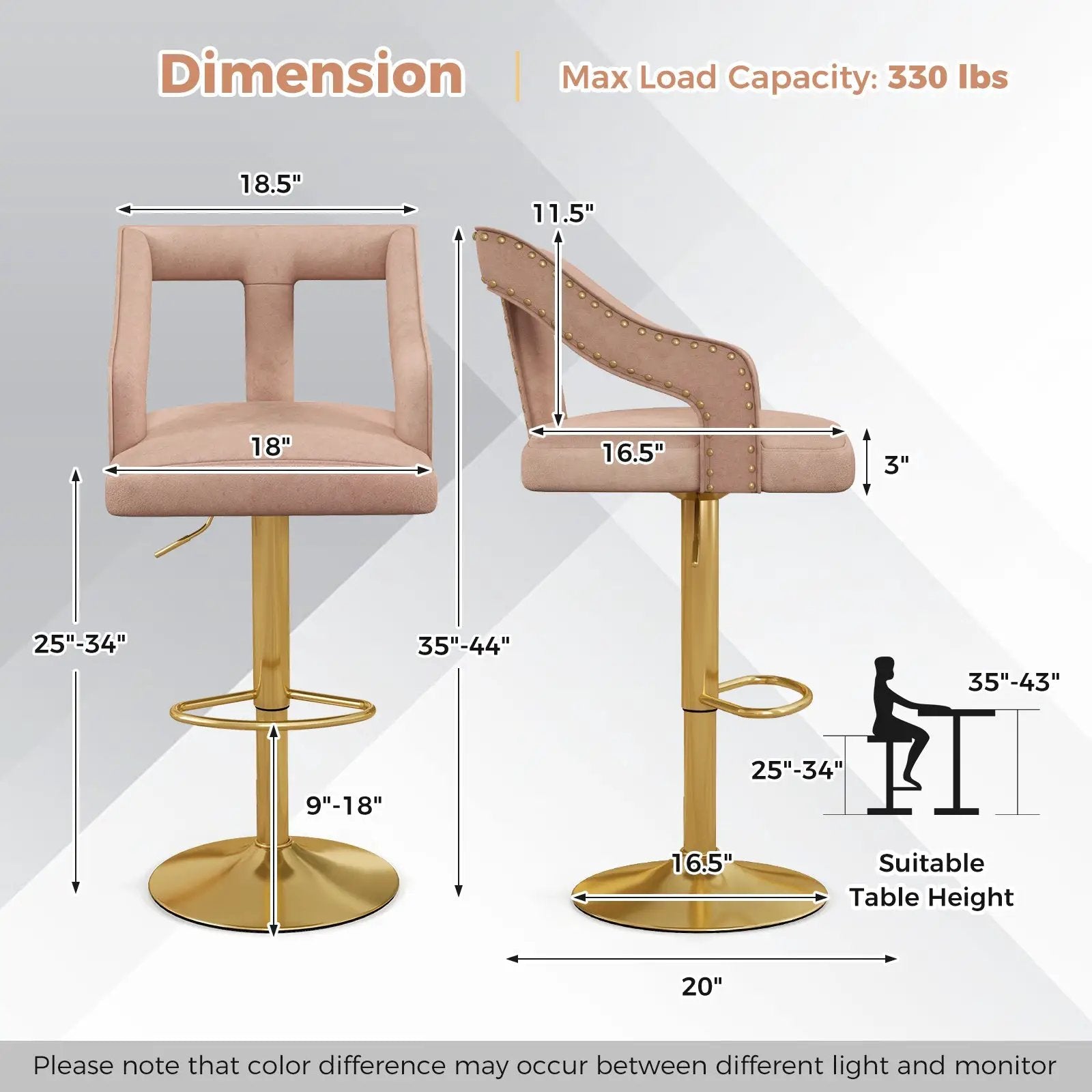 Set of 2 Bar Chairs with Footrest and 2-Layer Electroplated Metal Base by DirectDeals