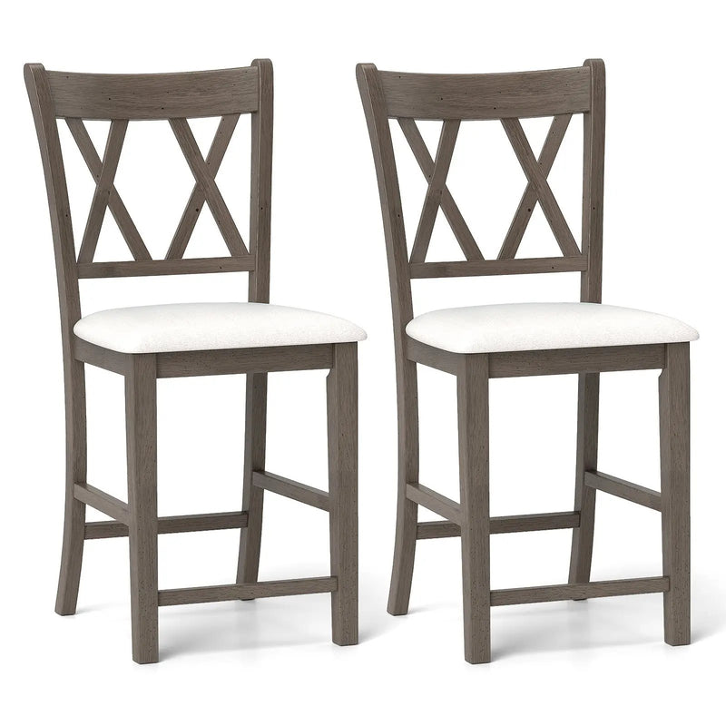 Set of 2 Bar Stools with Cross Back and Linen Fabric Upholstered Seat-Beige by DirectDeals