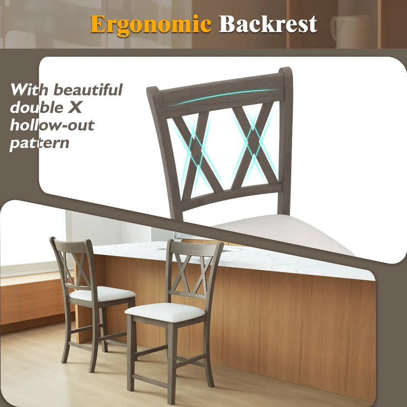 Set of 2 Bar Stools with Cross Back and Linen Fabric Upholstered Seat-Beige by DirectDeals