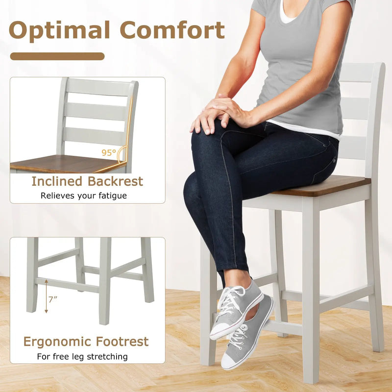 Set of 2 Counter Bar Stool with Inclined Backrest and Footrest-Gray by DirectDeals