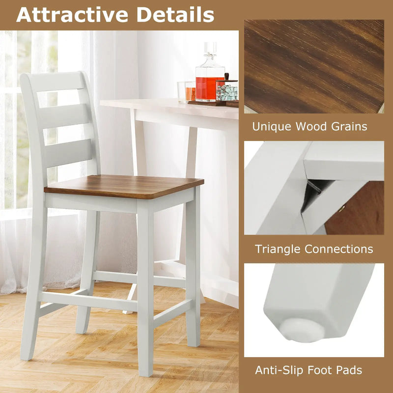 Set of 2 Counter Bar Stool with Inclined Backrest and Footrest-Gray by DirectDeals